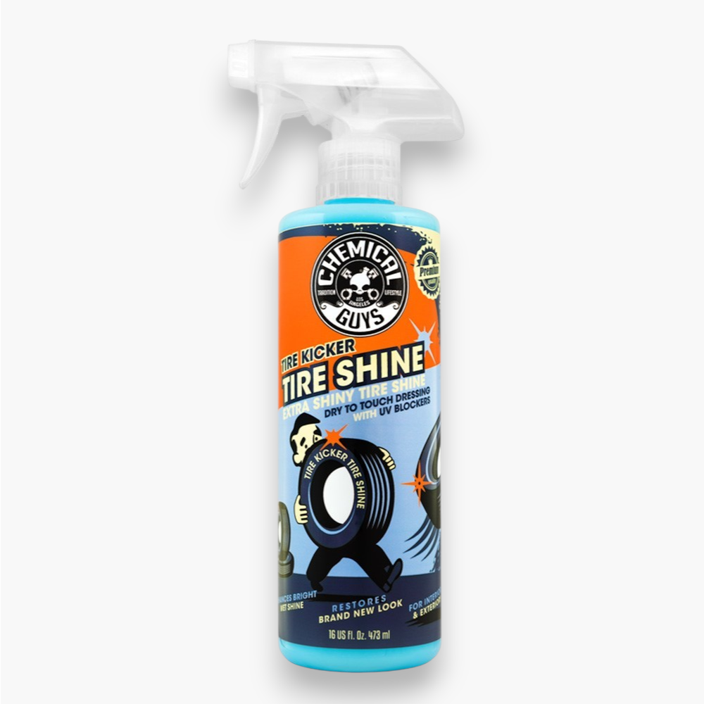 Tire Kicker Tire Shine, Tire Kicker 473 ml, spraybar däckglans, vattenbaserat däckdressing, däckglans med UV-skydd, djupsvart våtglans däck, icke klibbig däckspray, snabb däckförnyelse, Chemical Guys däckglans, vinyl plast gummin, interiör och exteriör däckspray, UV-blockerande däckglans, medium glans däcktäcke, lättapplicerad däckdress, däck och trim beskydd, anti-damm ytfinish, långvarig däckglans, däckprodukt i Sverige, lac-fri däckbehandling, expeditionell däckfinish.