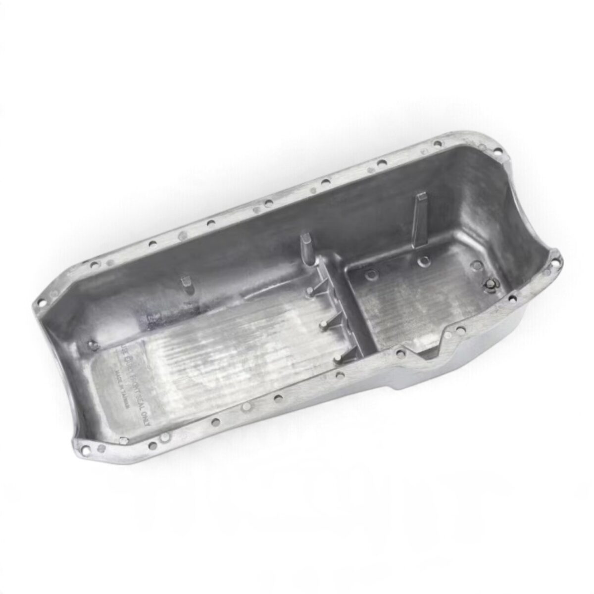 oljetråg Small Block Chevy, SBC oljetråg, aluminium oljetråg SBC, Chevrolet oljetråg, Chevy 350 oljetråg, Chevy 283 oljetråg, Chevy 327 oljetråg, polerat oljetråg, finned oil pan, Small Block Chevy delar, Chevrolet USA delar